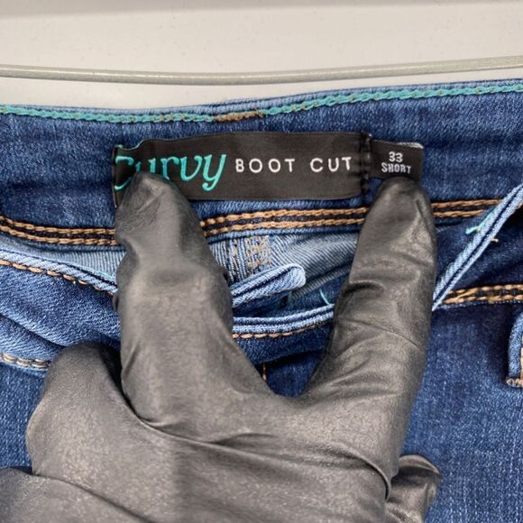 Warehouse One Jeans Women's 33 Short Curvy Bootcut Denim 5 Pocket Blue Whiskered - Picture 8 of 13